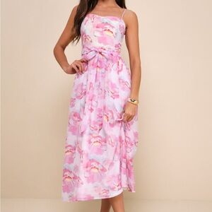 LULUS Sweetheart Status Pink Floral Sleeveless A-Line Midi Dress - Worn Once